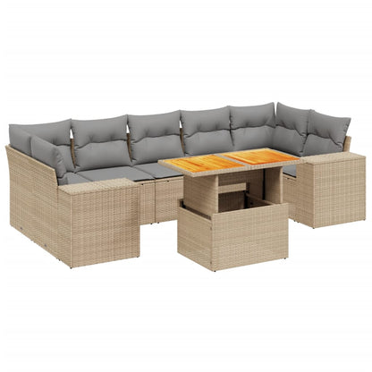 vidaXL 8-tlg. Garten-Sofagarnitur mit Kissen Beige Poly Rattan