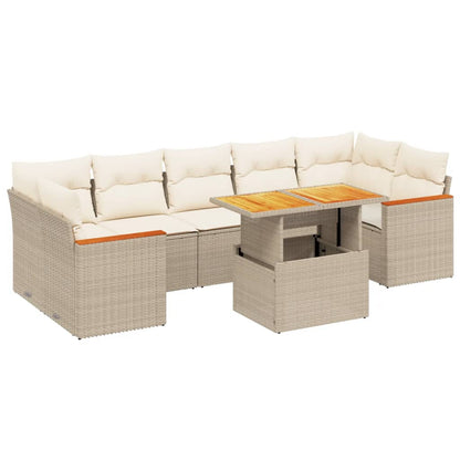 vidaXL 8-tlg. Garten-Sofagarnitur mit Kissen Beige Poly Rattan