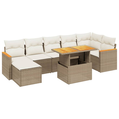 vidaXL 8-tlg. Garten-Sofagarnitur mit Kissen Beige Poly Rattan
