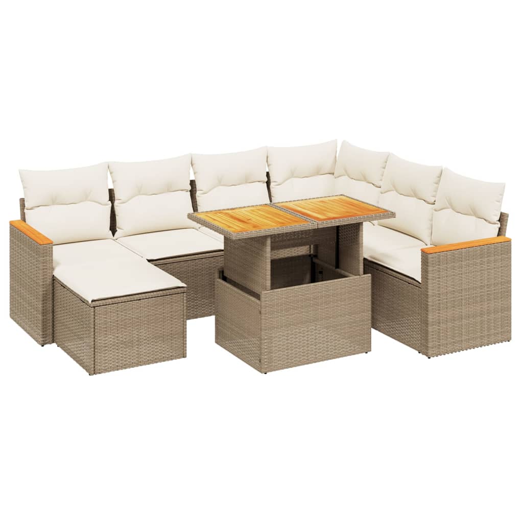 vidaXL 8-tlg. Garten-Sofagarnitur mit Kissen Beige Poly Rattan