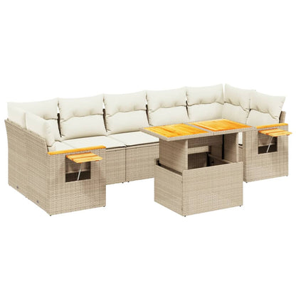 vidaXL 8-tlg. Garten-Sofagarnitur mit Kissen Beige Poly Rattan