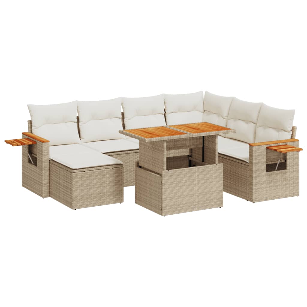 vidaXL 8-tlg. Garten-Sofagarnitur mit Kissen Beige Poly Rattan