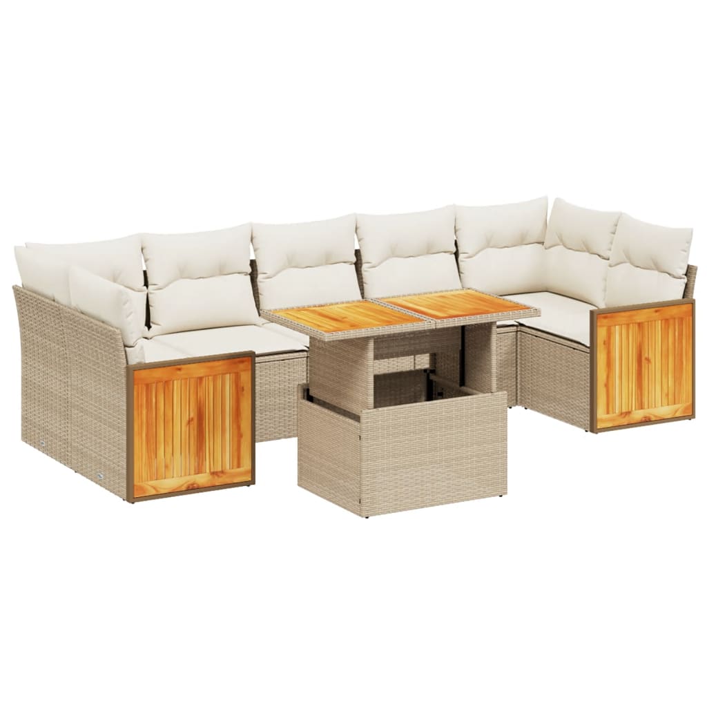 vidaXL 8-tlg. Garten-Sofagarnitur mit Kissen Beige Poly Rattan