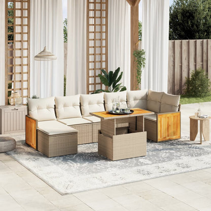 vidaXL 8-tlg. Garten-Sofagarnitur mit Kissen Beige Poly Rattan