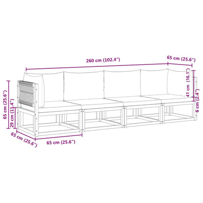 vidaXL 4-tlg. Gartensofa-Set mit Kissen Holz Akazie & Seil