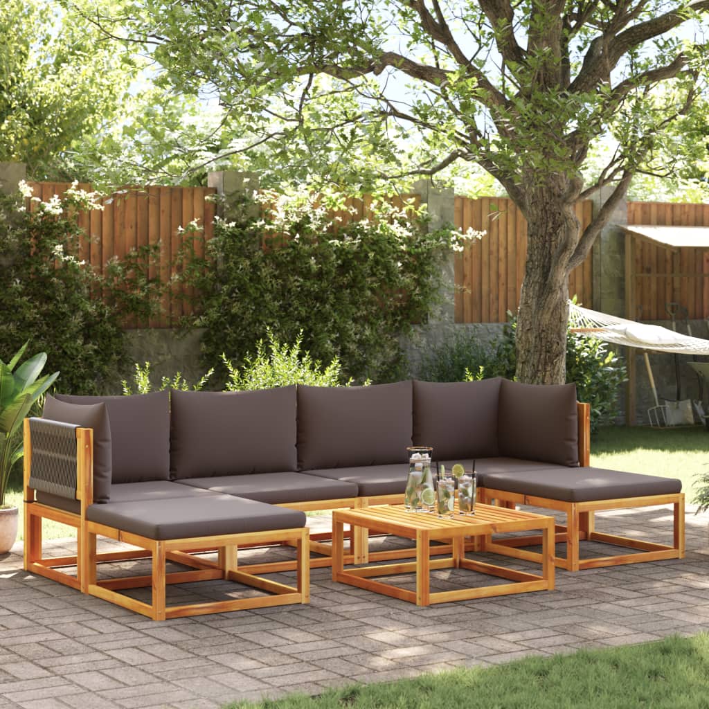 vidaXL 7-tlg. Gartensofa-Set mit Kissen Holz Akazie & Seil