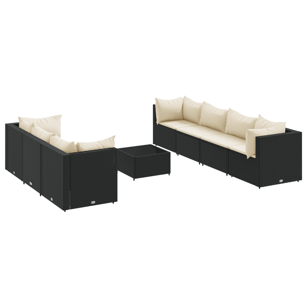 vidaXL 8-tlg. Garten-Lounge-Set mit Kissen Schwarz Poly Rattan