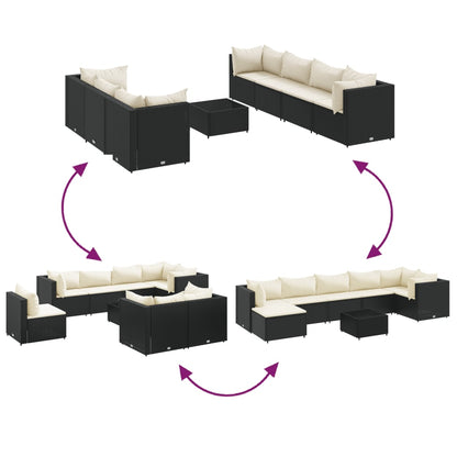 vidaXL 8-tlg. Garten-Lounge-Set mit Kissen Schwarz Poly Rattan