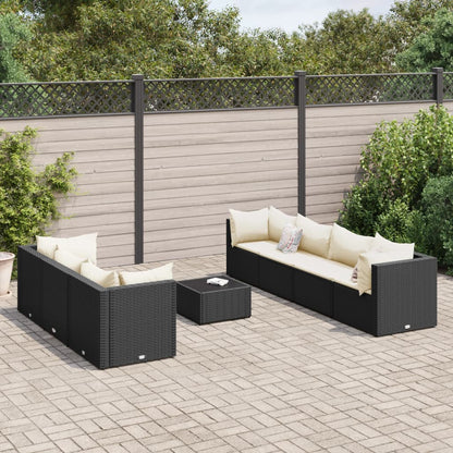 vidaXL 8-tlg. Garten-Lounge-Set mit Kissen Schwarz Poly Rattan