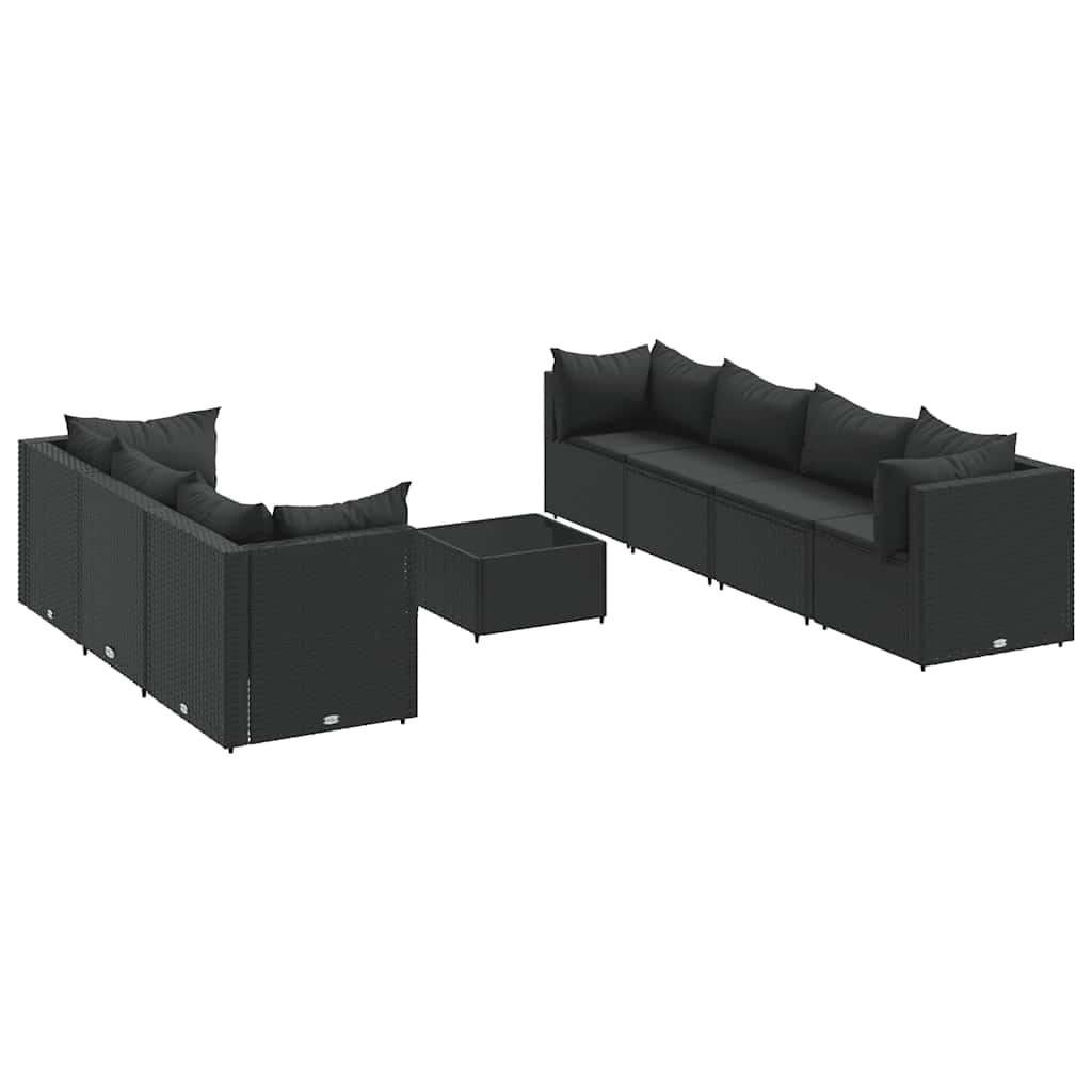 vidaXL 8-tlg. Garten-Lounge-Set mit Kissen Schwarz Poly Rattan