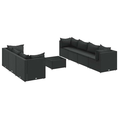 vidaXL 8-tlg. Garten-Lounge-Set mit Kissen Schwarz Poly Rattan