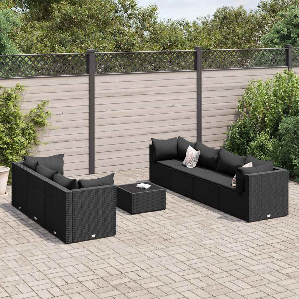 vidaXL 8-tlg. Garten-Lounge-Set mit Kissen Schwarz Poly Rattan