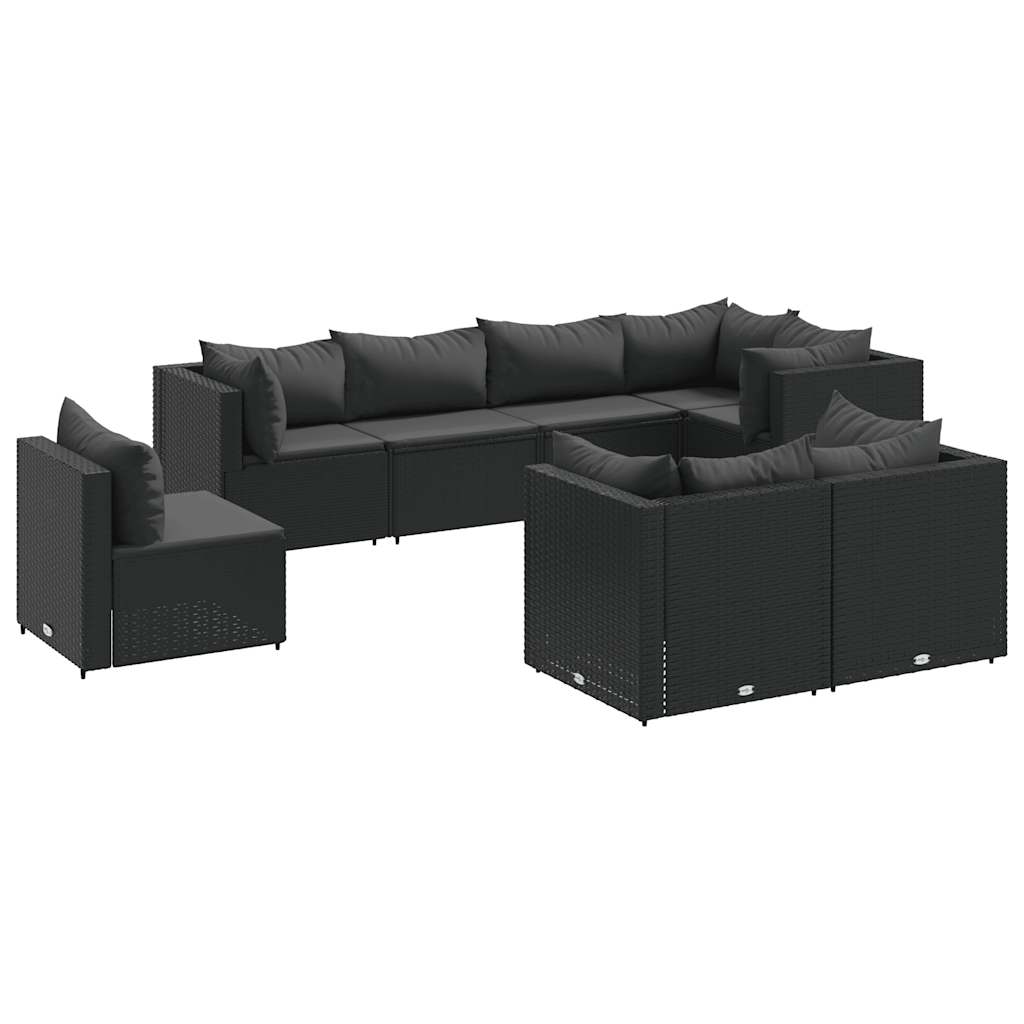 vidaXL 8-tlg. Garten-Lounge-Set mit Kissen Schwarz Poly Rattan