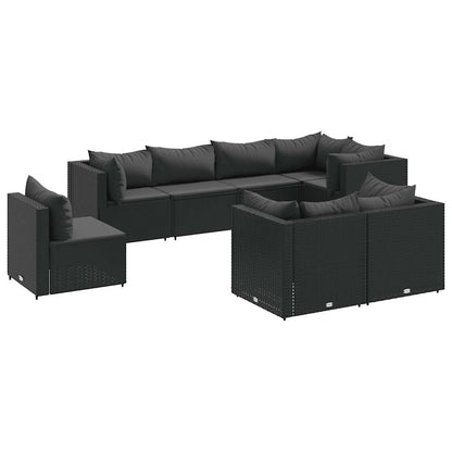 vidaXL 8-tlg. Garten-Lounge-Set mit Kissen Schwarz Poly Rattan