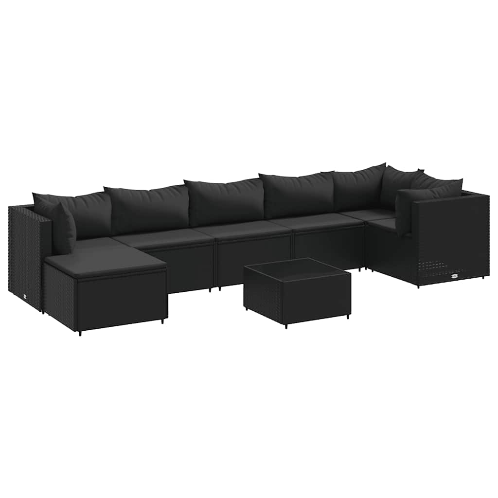 vidaXL 8-tlg. Garten-Lounge-Set mit Kissen Schwarz Poly Rattan