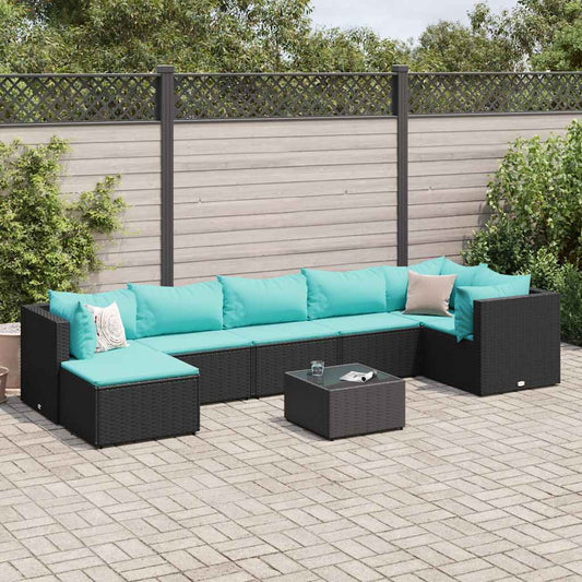 vidaXL 8-tlg. Garten-Lounge-Set mit Kissen Schwarz Poly Rattan