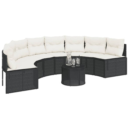 vidaXL Gartensofa mit Kissen Halbrund Schwarz Poly-Rattan