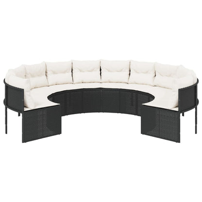 vidaXL Gartensofa mit Kissen Rund Schwarz Poly-Rattan