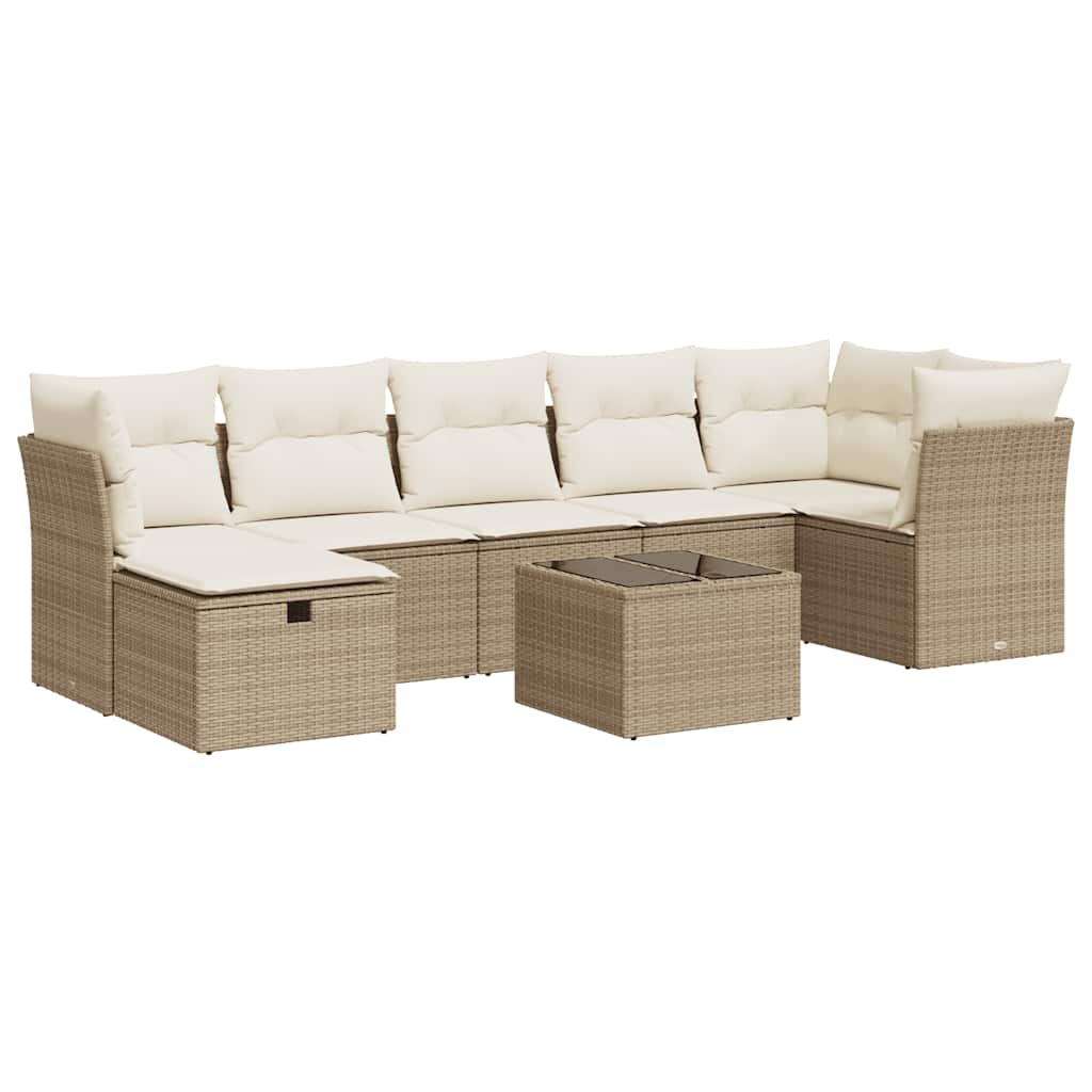 vidaXL 8-tlg. Garten-Sofagarnitur mit Kissen Beige Poly Rattan