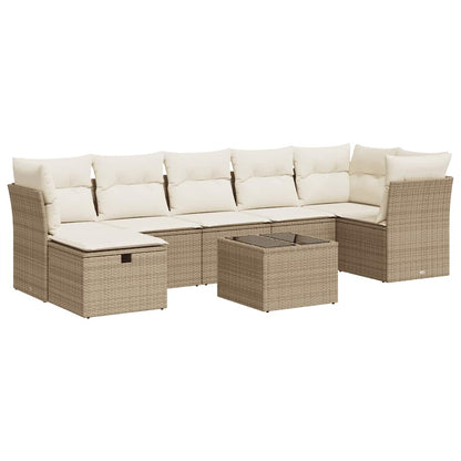 vidaXL 8-tlg. Garten-Sofagarnitur mit Kissen Beige Poly Rattan