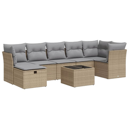 vidaXL 8-tlg. Garten-Sofagarnitur mit Kissen Beige Poly Rattan