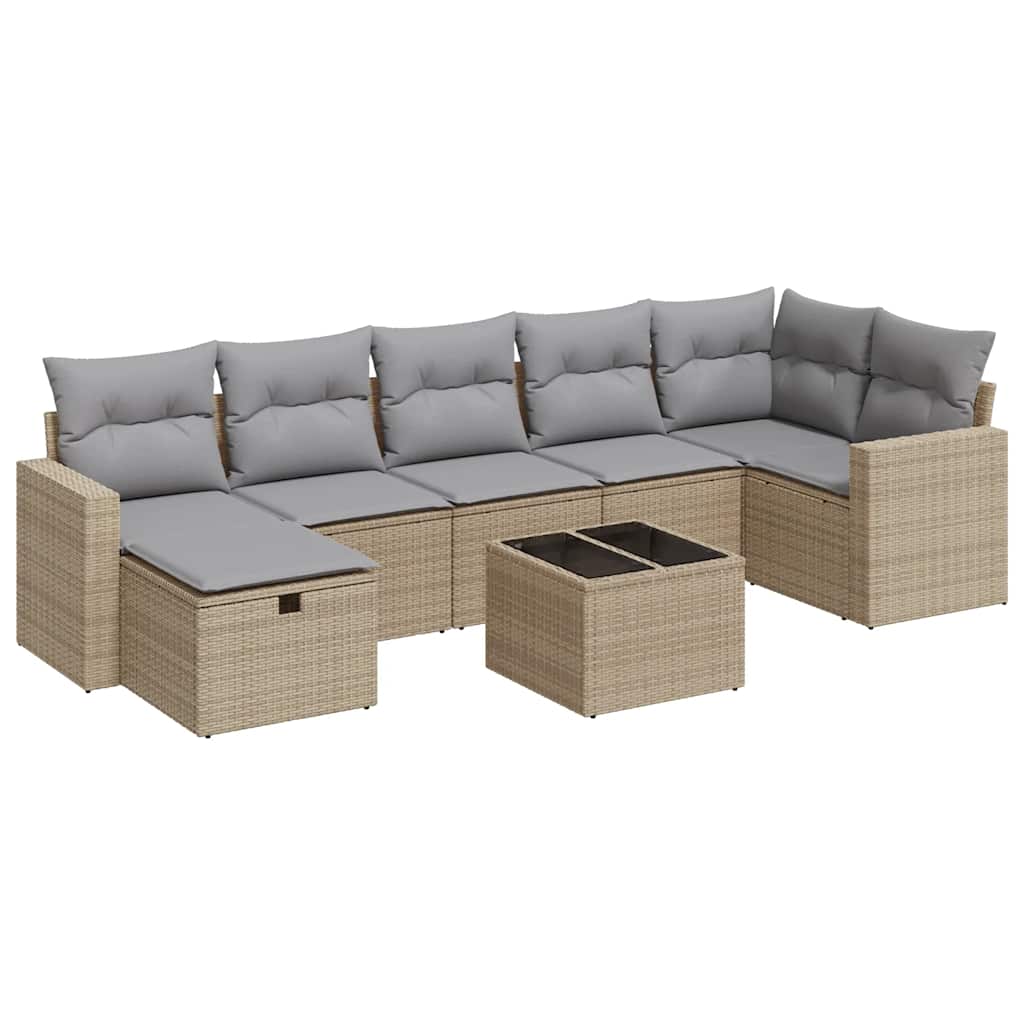 vidaXL 8-tlg. Garten-Sofagarnitur mit Kissen Beige Poly Rattan