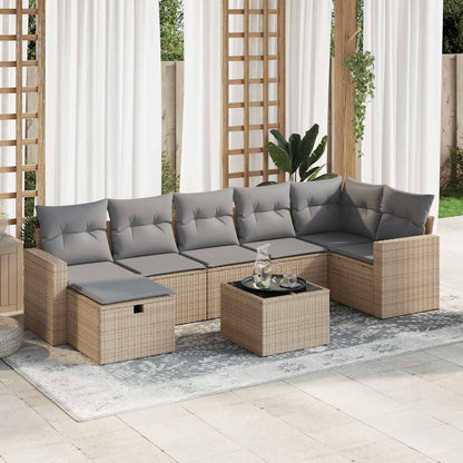 vidaXL 8-tlg. Garten-Sofagarnitur mit Kissen Beige Poly Rattan