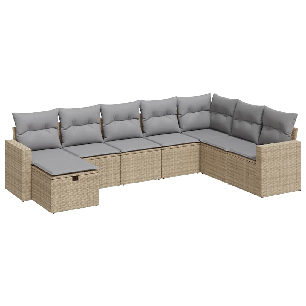 vidaXL 8-tlg. Garten-Sofagarnitur mit Kissen Beige Poly Rattan