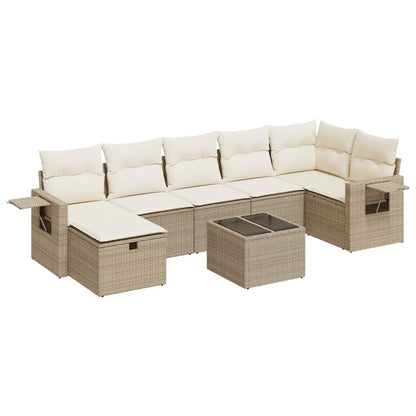 vidaXL 8-tlg. Garten-Sofagarnitur mit Kissen Beige Poly Rattan