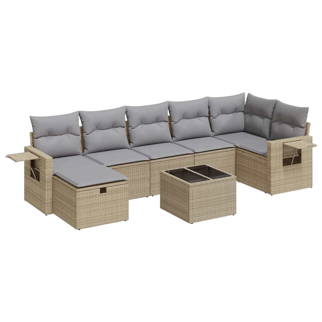 vidaXL 8-tlg. Garten-Sofagarnitur mit Kissen Beige Poly Rattan