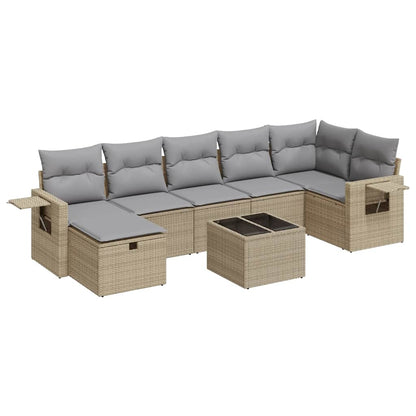 vidaXL 8-tlg. Garten-Sofagarnitur mit Kissen Beige Poly Rattan