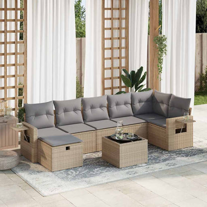vidaXL 8-tlg. Garten-Sofagarnitur mit Kissen Beige Poly Rattan
