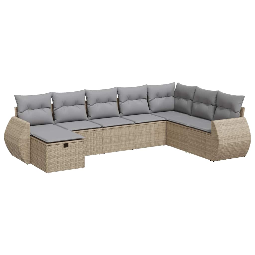 vidaXL 8-tlg. Garten-Sofagarnitur mit Kissen Beige Poly Rattan