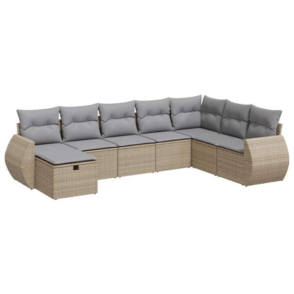 vidaXL 8-tlg. Garten-Sofagarnitur mit Kissen Beige Poly Rattan