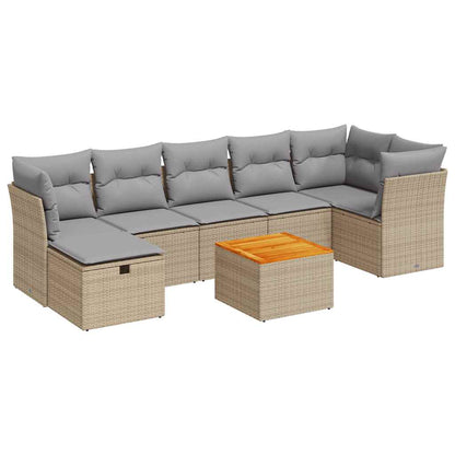 vidaXL 8-tlg. Garten-Sofagarnitur mit Kissen Beige Poly Rattan