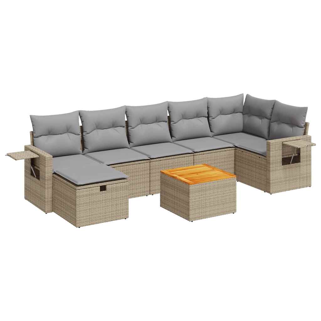 vidaXL 8-tlg. Garten-Sofagarnitur mit Kissen Beige Poly Rattan