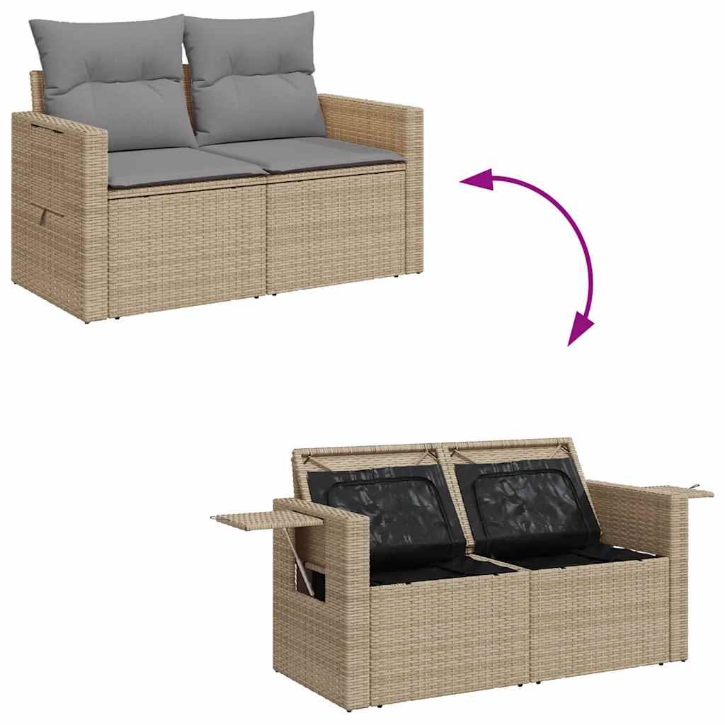 vidaXL 8-tlg. Garten-Sofagarnitur mit Kissen Beige Poly Rattan