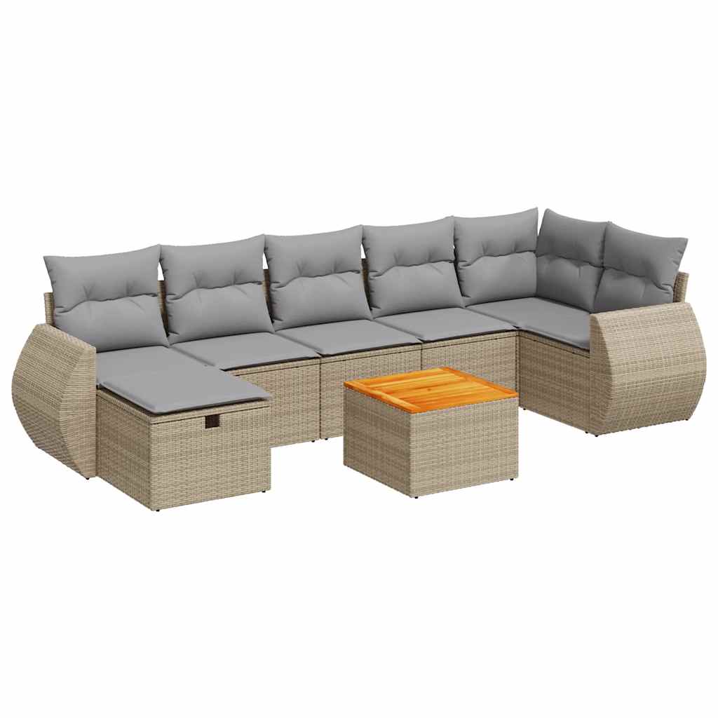 vidaXL 8-tlg. Garten-Sofagarnitur mit Kissen Beige Poly Rattan