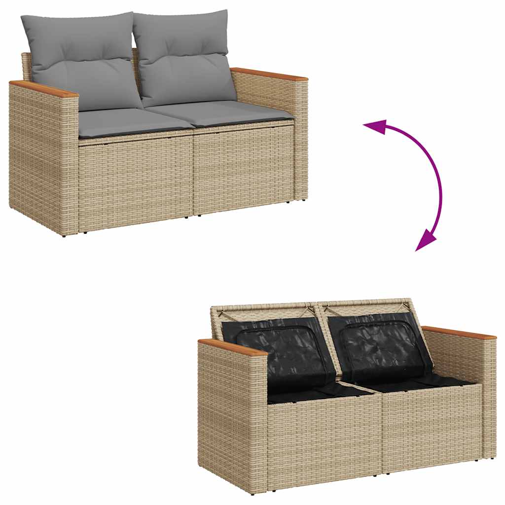 vidaXL 8-tlg. Garten-Sofagarnitur mit Kissen Beige Poly Rattan