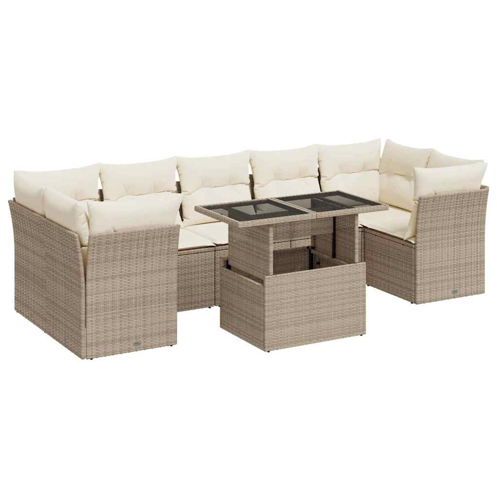 vidaXL 8-tlg. Garten-Sofagarnitur mit Kissen Beige Poly Rattan