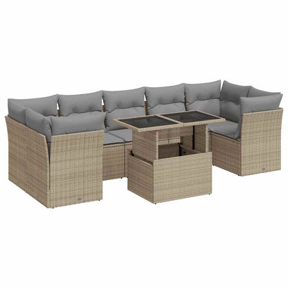 vidaXL 8-tlg. Garten-Sofagarnitur mit Kissen Beige Poly Rattan