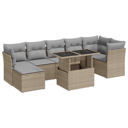 vidaXL 8-tlg. Garten-Sofagarnitur mit Kissen Beige Poly Rattan