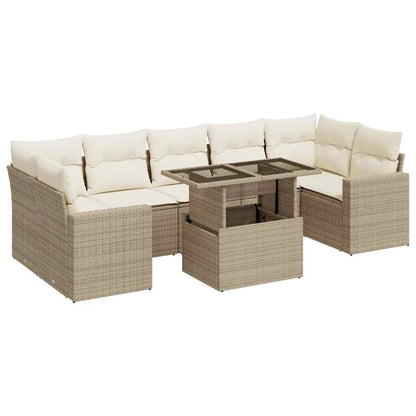 vidaXL 8-tlg. Garten-Sofagarnitur mit Kissen Beige Poly Rattan