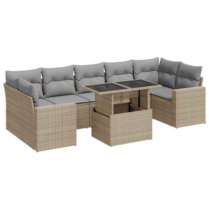 vidaXL 8-tlg. Garten-Sofagarnitur mit Kissen Beige Poly Rattan
