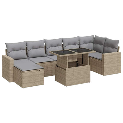 vidaXL 8-tlg. Garten-Sofagarnitur mit Kissen Beige Poly Rattan