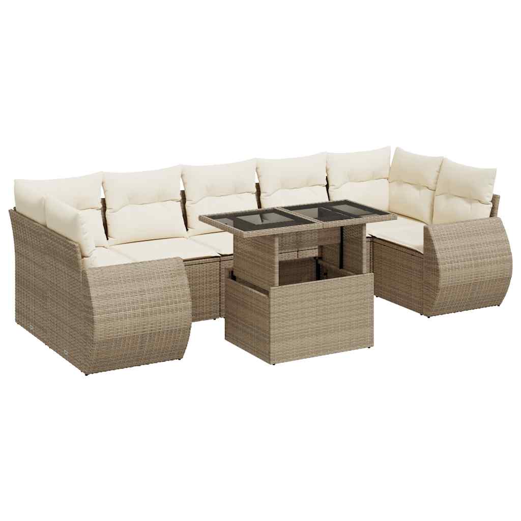 vidaXL 8-tlg. Garten-Sofagarnitur mit Kissen Beige Poly Rattan