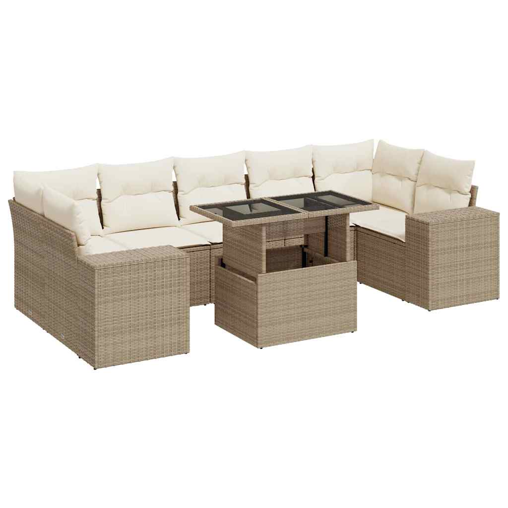 vidaXL 8-tlg. Garten-Sofagarnitur mit Kissen Beige Poly Rattan