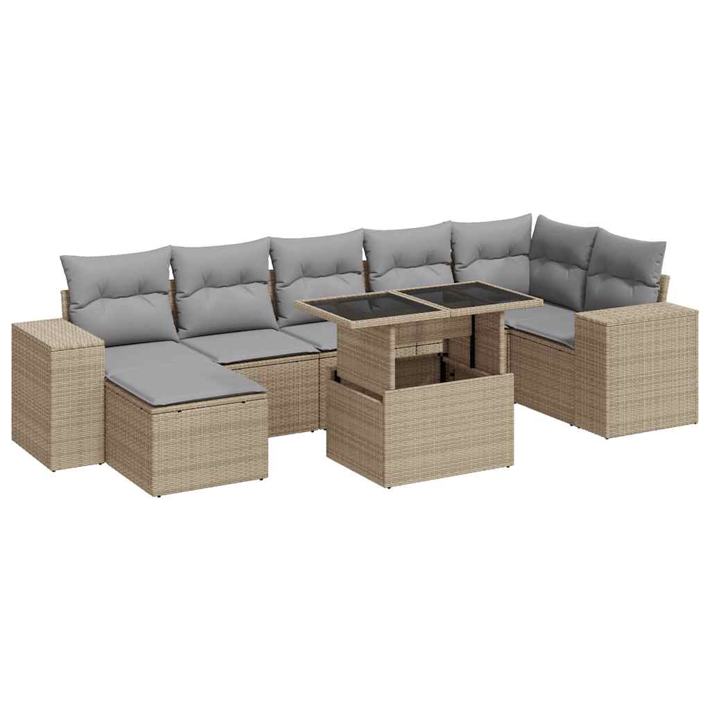 vidaXL 8-tlg. Garten-Sofagarnitur mit Kissen Beige Poly Rattan