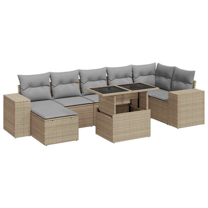 vidaXL 8-tlg. Garten-Sofagarnitur mit Kissen Beige Poly Rattan