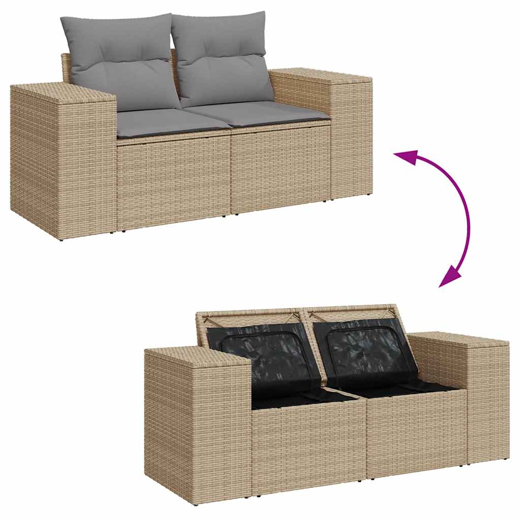 vidaXL 8-tlg. Garten-Sofagarnitur mit Kissen Beige Poly Rattan